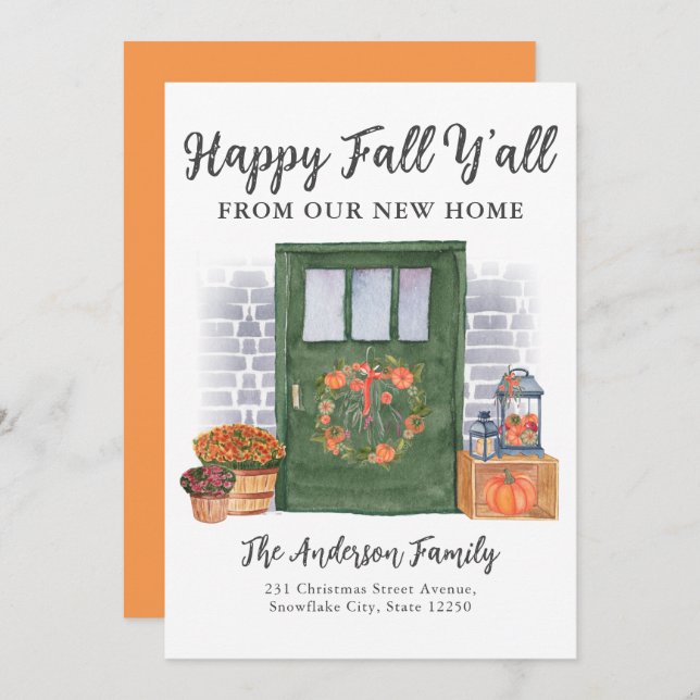 Happy Fall New Zuhause Door Pumpkin Holiday Moving Ankündigung (Vorne/Hinten)