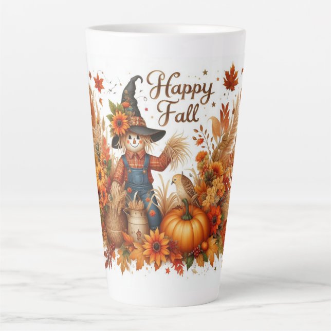Happy Fall Niedlich Scarecrow und Herbstblätter Milchtasse (Vorderseite)