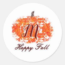 Happy Fall Personal Monogram Pumpkin-Blätter Runder Aufkleber