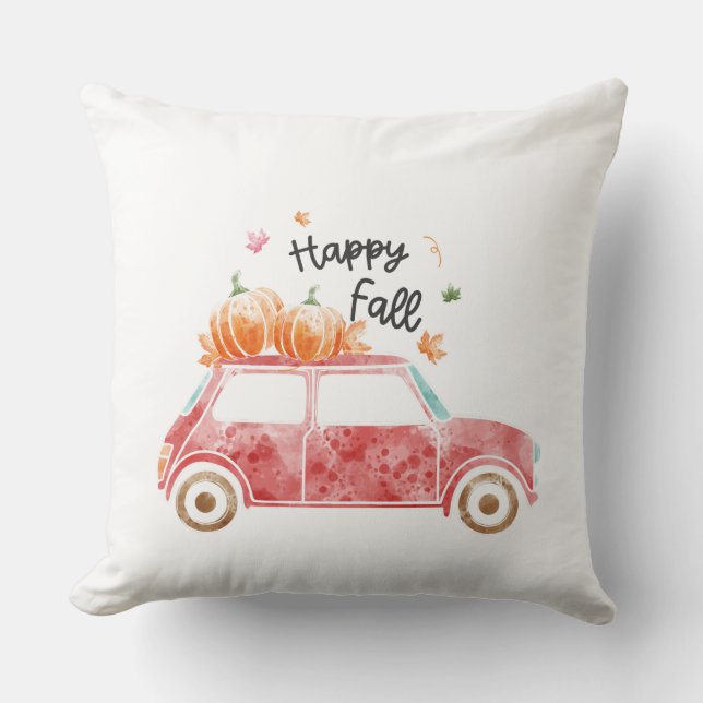 Happy Fall - Pink Car mit Pumpkins Herbst Kissen (Vorderseite)