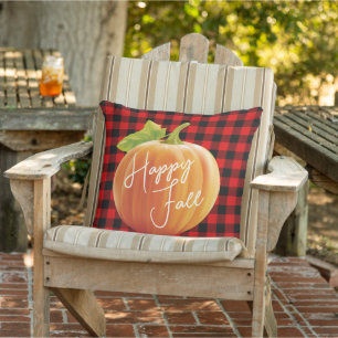Happy Fall Pumpkin auf Red Black Karo Muster Kissen