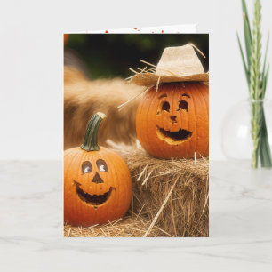 Happy Fall Pumpkins auf Hay Bales Karte