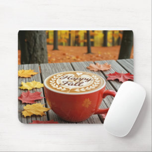 Happy Fall Red Coffee Cup Mousepad