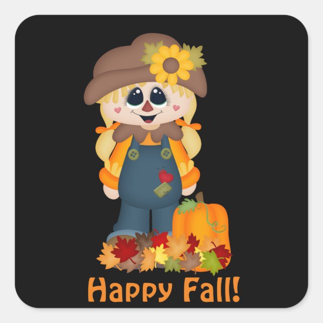 Happy Fall scarecrow Saisonaufkleber Quadratischer Aufkleber (Vorderseite)
