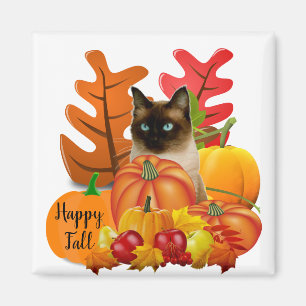 Happy Fall Siamese Cat in Pumpkin Patch Kühlschran Magnet
