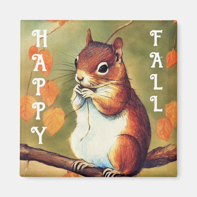 Happy Fall Squirrel Square Magnet (Vorne)