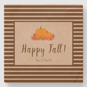 Happy Fall Striped Familienname Untersetzer