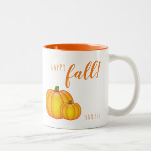 Happy Fall Text und Pumpkins personalisierbare Nam Zweifarbige Tasse
