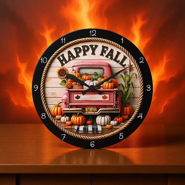 Happy Fall Truck Pumpkin Große Wanduhr (Von Creator hochgeladen)