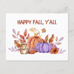 Happy Fall Wassercolor Pumpkins und Igel Postkarte