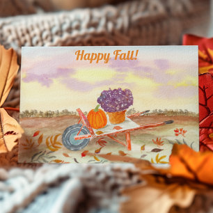 Happy Fall Wasserfarbe Pumpkin, Mums, Wheel Barrow Postkarte