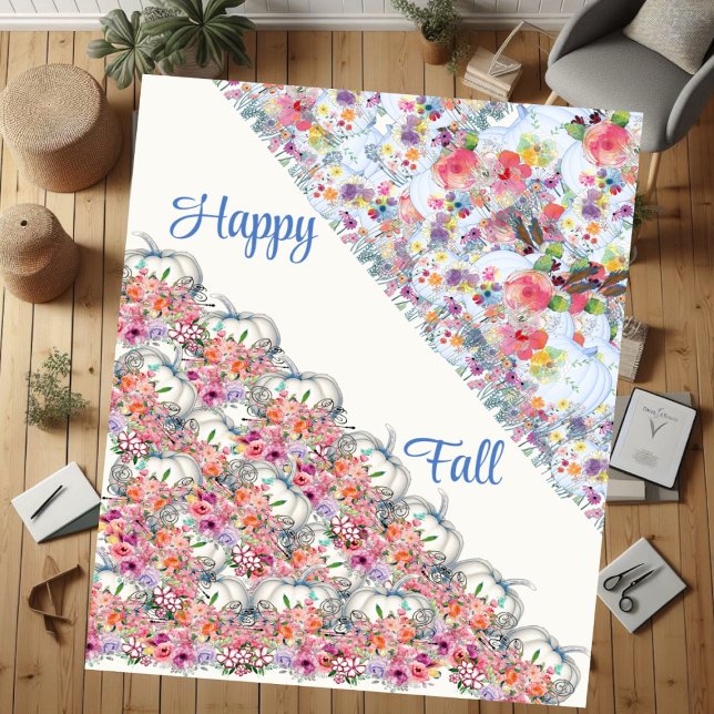 Happy Fall White Pumpkin Wasserfarbe Blumenblüten Sherpadecke (Happy Fall White Pumpkin Watercolor Floral Blooms Sherpa Blanket)