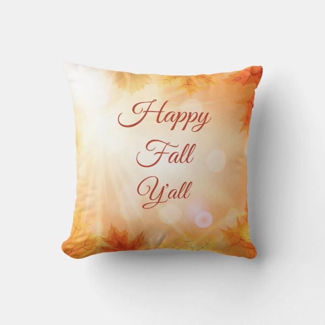 Happy Fall Y’all - Aquarellfarben Blätter Saison Kissen (Vorderseite)