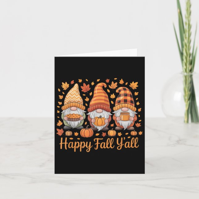 Happy Fall Y all Gnome Pumpkin Autumn Thanksgiving Karte (Vorderseite)