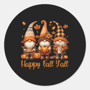 Happy Fall Y all Gnome Pumpkin Autumn Thanksgiving Runder Aufkleber