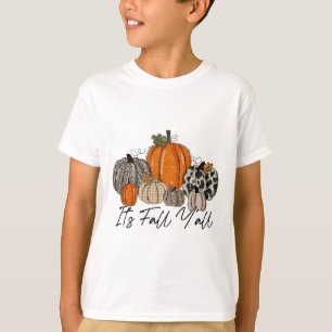 Happy Fall Y’all Pumpkin Leopard Sein Fall Yall T-Shirt