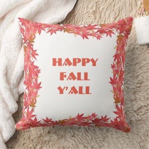 Happy Fall Y’all Watercolor Peach Maple Blätter Kissen