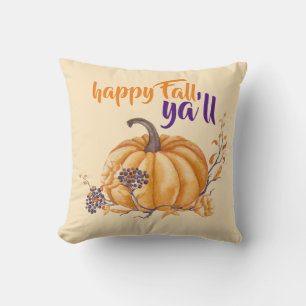 Happy Fall Ya ll Watercolor Pumpkin Orange Lila Kissen
