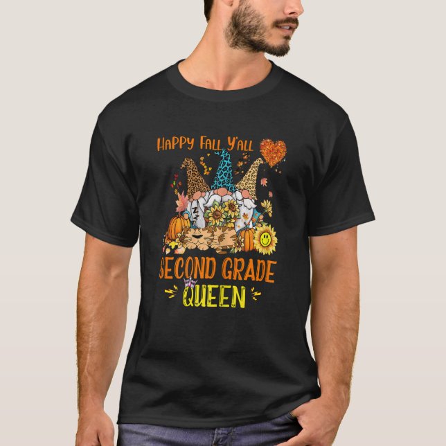 Happy Fall Y'all 2nd Grade Queen Cute Fall Sunflow T-Shirt (Vorderseite)