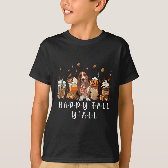 Happy Fall Y'all Basset Hound Hund Kaffee Pumpkin  T-Shirt (Vorderseite)
