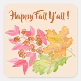 Happy Fall Y'all Blätter und Berries Paper Quadratischer Aufkleber