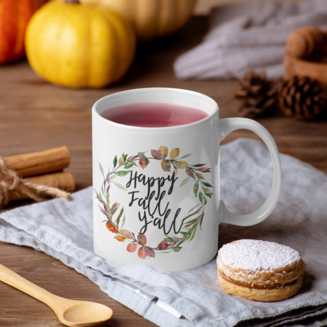 Happy Fall Y'all Boho Watercolor Wreath Kaffeetasse (Von Creator hochgeladen)