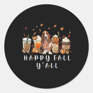 Happy Fall Y'all Bysset Hound Dog Kaffee Pumpkin F Runder Aufkleber
