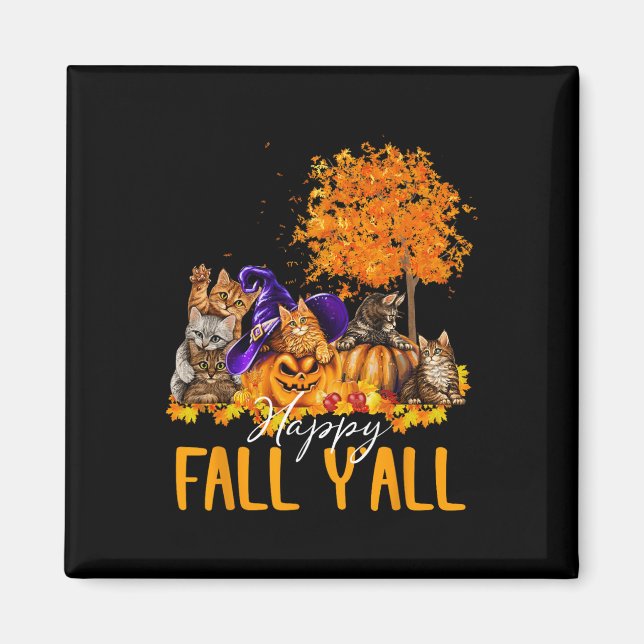 Happy Fall Y'all Cats Lover Autumn Pumpkin Maple H Magnet (Vorne)