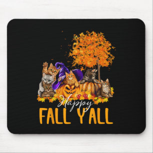 Happy Fall Y'all Cats Lover Autumn Pumpkin Maple H Mousepad