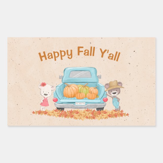 Happy Fall Y'all Custom Text Autumn Theme Bears Rechteckiger Aufkleber (Vorderseite)