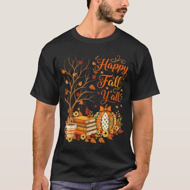 Happy Fall Y'all Floral Pumpkin Autumn Coffee  T-Shirt (Vorderseite)