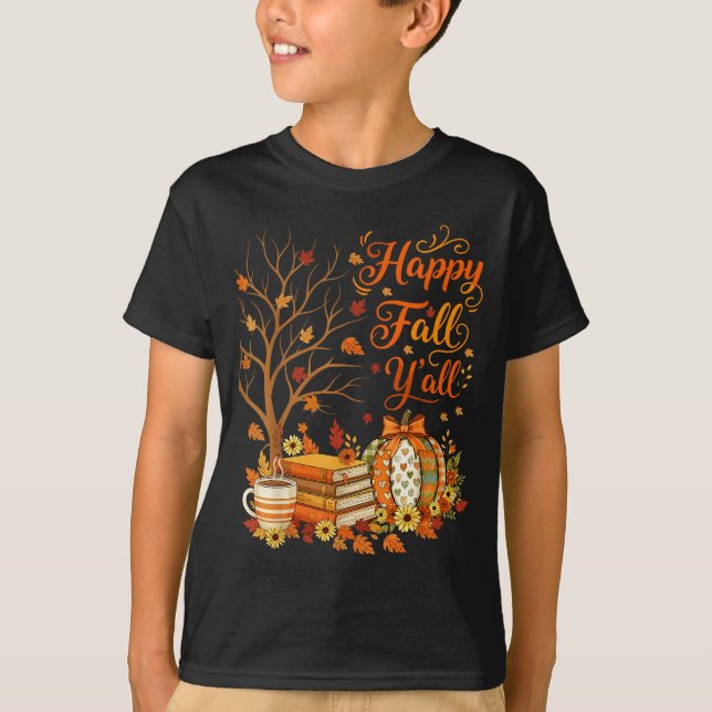 Happy Fall Y'all Floral Pumpkin Autumn Coffee  T-Shirt (Vorderseite)