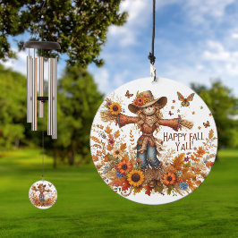 Happy Fall Ya'll Folk Art Scarecrow und Wildblume Windspiel