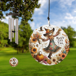 Happy Fall Ya'll Folk Art Scarecrow und Wildblume Windspiel
