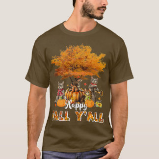 Happy Fall Y'all Funny Cats Herbst Lover Pumpkins T-Shirt