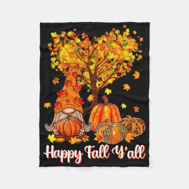 Happy Fall Y'all Funny Gnome Leopard Pumpkin Autum Fleecedecke (Vorderseite)