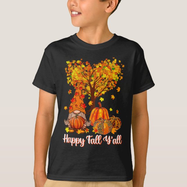 Happy Fall Y'all Funny Gnome Leopard Pumpkin Autum T-Shirt (Vorderseite)