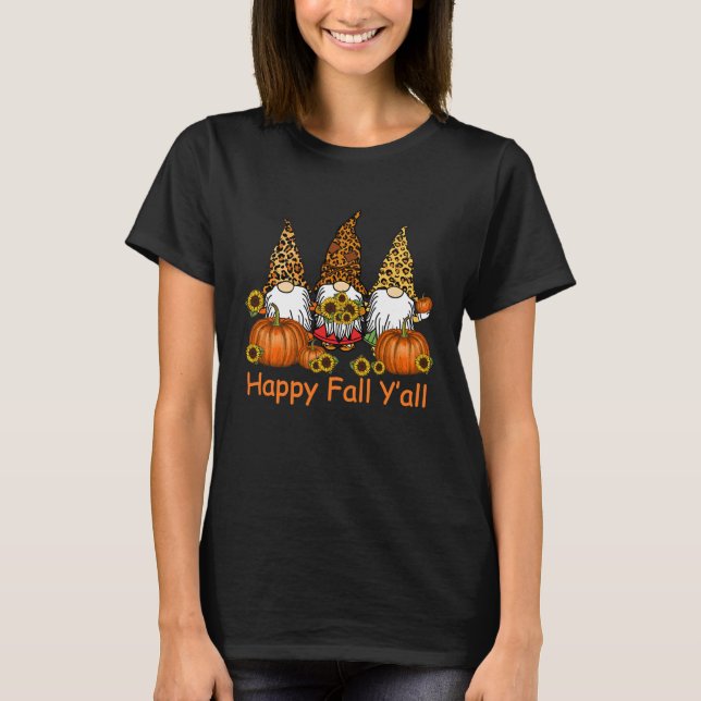 Happy Fall Y'all Gnome Leopard Pumpkin  Autumn Gno T-Shirt (Vorderseite)