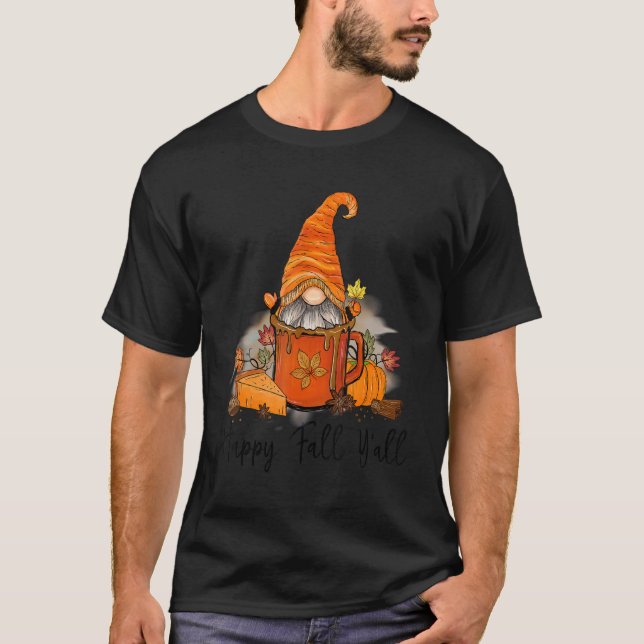 Happy Fall Yall Gnome Leopard Pumpkin  Autumn Gnom T-Shirt (Vorderseite)