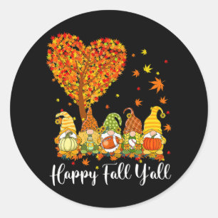 Happy Fall Y'all Gnome Leopard Pumpkin Funny Runder Aufkleber
