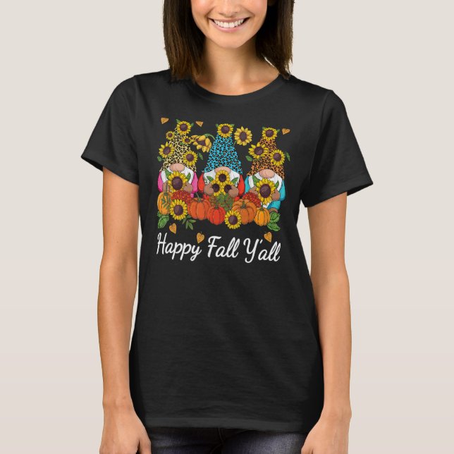 Happy Fall Y'all Gnome Leopard Pumpkin Herbst T-Shirt (Vorderseite)