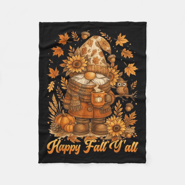 Happy Fall Y'all Gnome Pumpkin Autumn Thanksgiving Fleecedecke (Vorderseite)