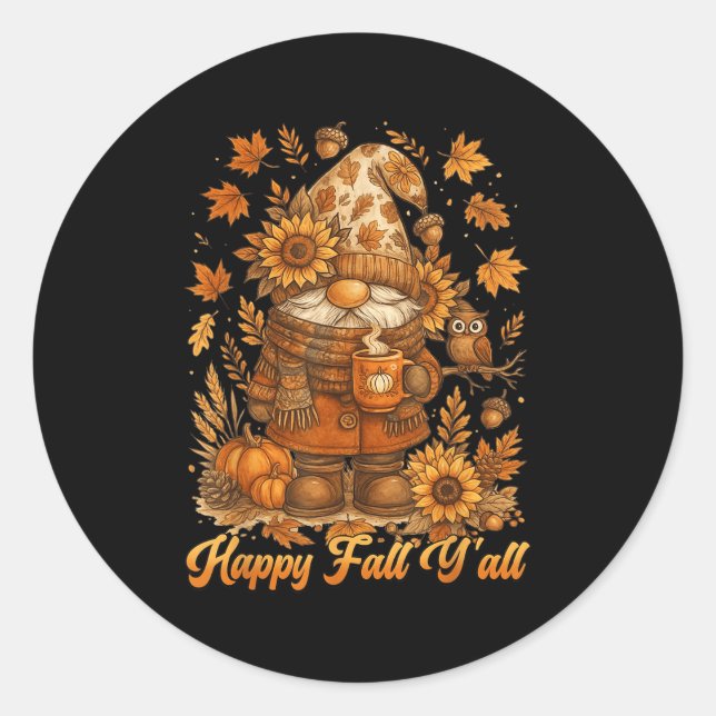 Happy Fall Y'all Gnome Pumpkin Autumn Thanksgiving Runder Aufkleber (Vorderseite)