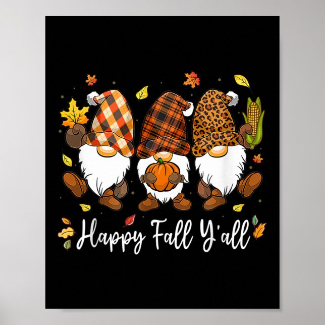 Happy Fall Y'all Gnome Pumpkin Truck Herbst Dank Poster (Vorne)