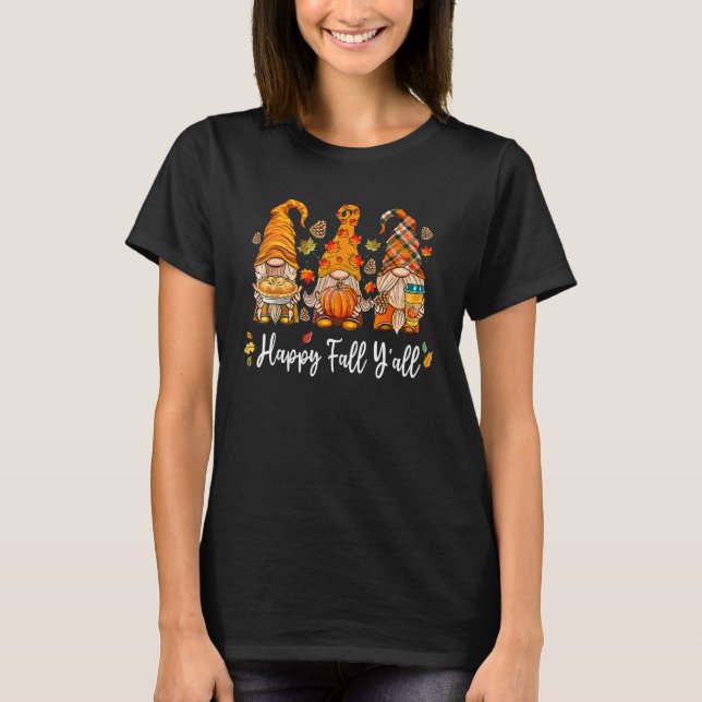 Happy Fall Y'all Gnome Pumpkin Truck Herbst Dank T-Shirt (Vorderseite)