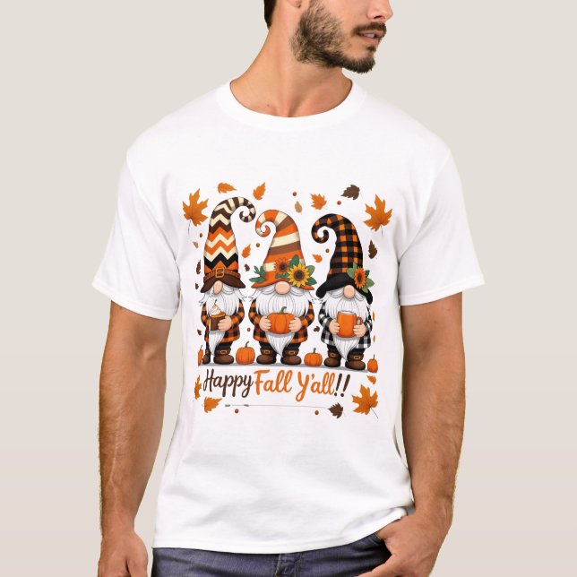 Happy Fall Y'all Gnomes, Gnomes Pumpkin Herbst T-Shirt (Vorderseite)
