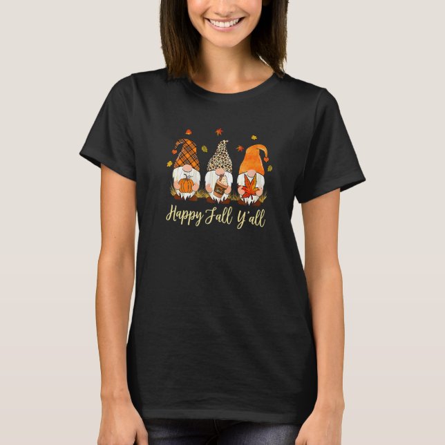 Happy Fall Y'all Gnomes Leopard Pumpkin Herbst als T-Shirt (Vorderseite)