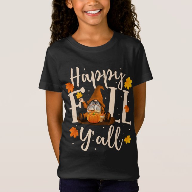 Happy Fall Y'all Gnomes Pumpkin Autumn Vibes Danke T-Shirt (Vorderseite)