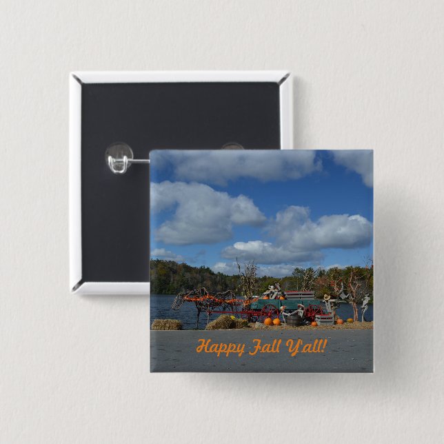 Happy Fall Y'all Herbst Anzeige nach Wasser Button (Vorne & Hinten)