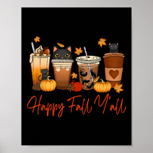 Happy Fall Y'all Herbst Black Cat Fall Pumpkin Spi Poster